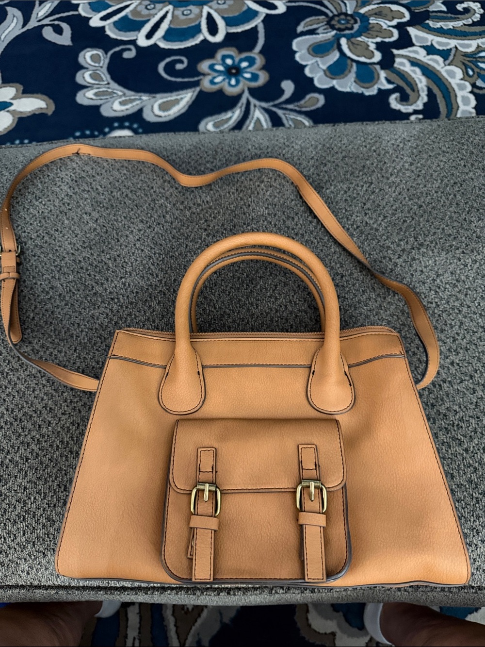 Classic Tan Leather Satchel Handbag with Front Pocket a.n.a. NEW